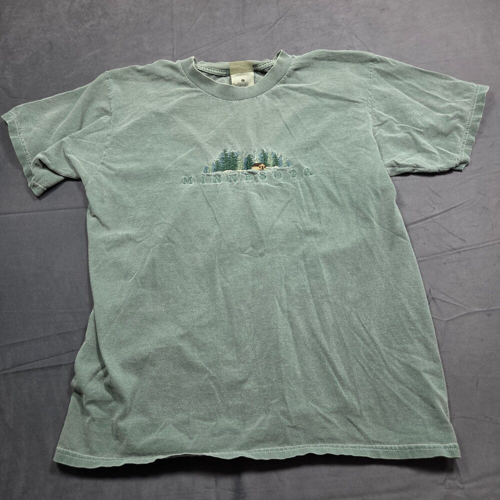 Minnesota Embroidered T-Shirt Men’s Large Sage Green Vintage Wash Nature Tee